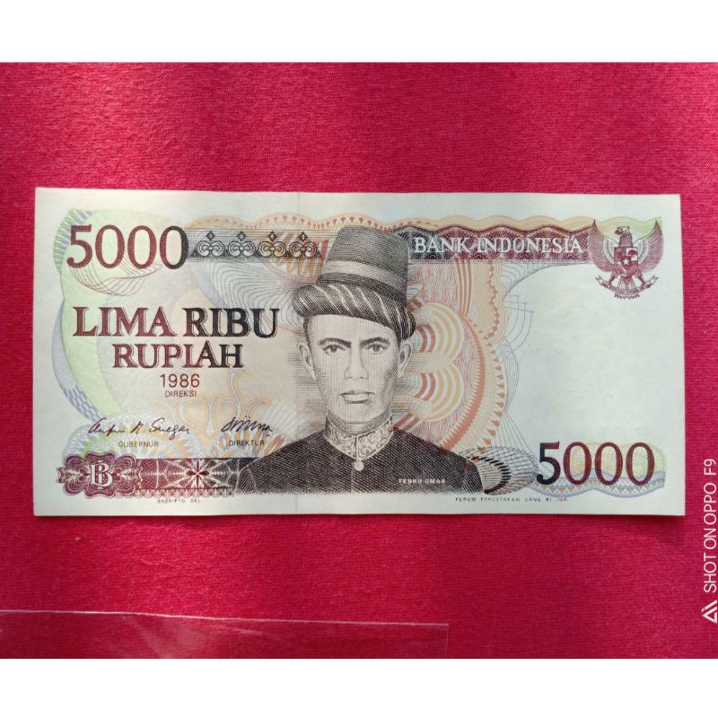 UANG KERTAS 5000 RUPIAH SERI TEUKU UMAR TAHUN 1986 (Gress)