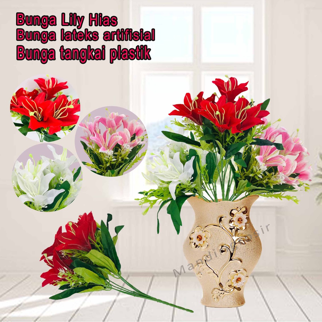 Bunga Lily* Bunga lily lateks artifisial* bunga tangkai plastik * Bunga hias