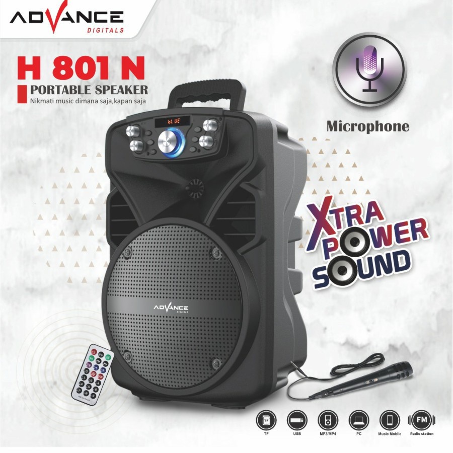 Speaker Meeting Advance bluetooth H 801N (bonus mic kabel 1pcs) Speaker bluetooth / Speaker Aktif super bass Advance H-801N - Speaker Meeting Bluetooth 8&quot; inch~FMS