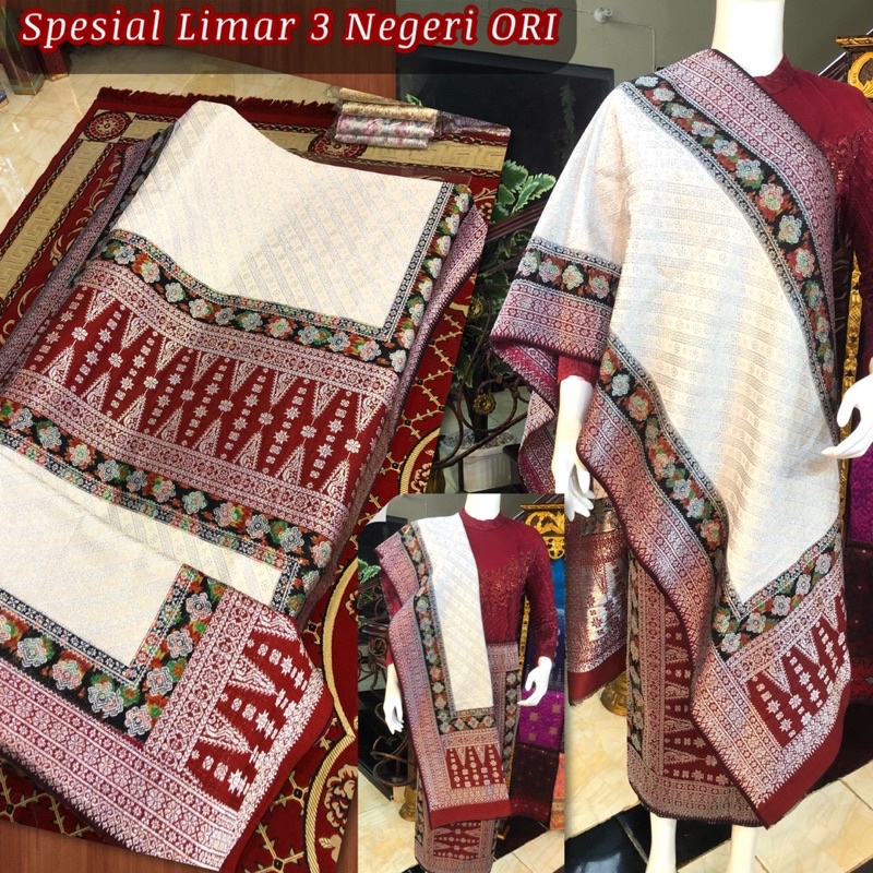 Spesial Songket Limar 3 Negeri ORI /putih tumpal merah / songket tenun asli palembang /ilham songket