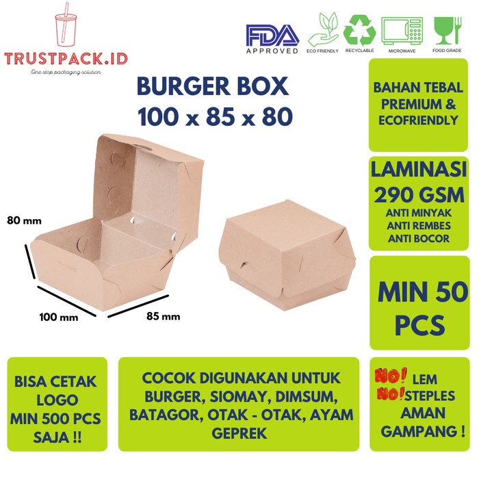 BURGER BOX / DUS / DOS / KOTAK KUE /ROTI uk.10x8,5x8cm KRAFT