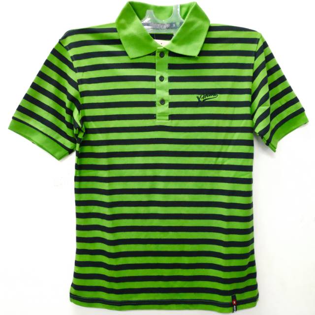 BAJU KAOS KERAH PRIA LENGAN PENDEK SALUR HIJAU HITAM