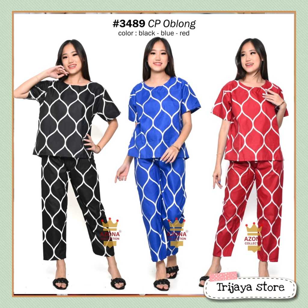 Trijaya . piyama wanita dewasa cp oblong  / one set baju tidur celana panjang katun eropa