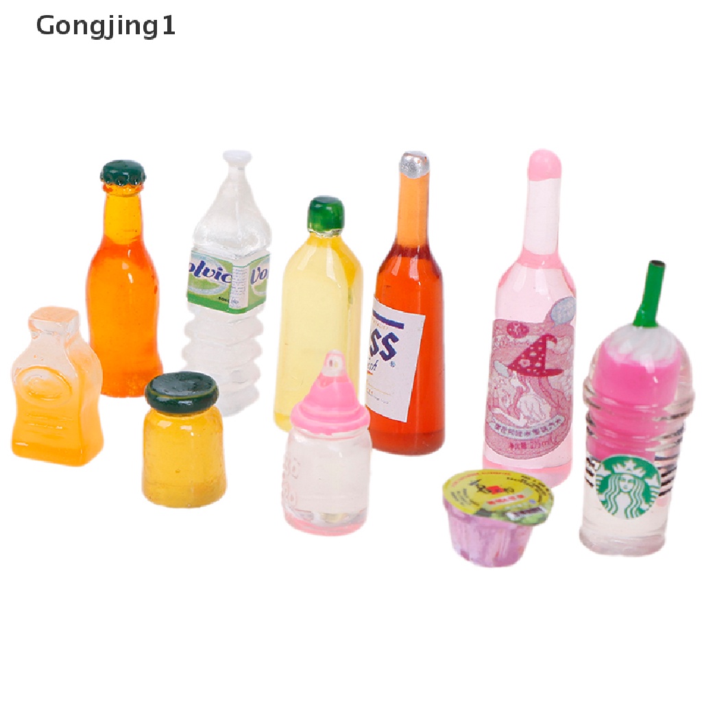 Gongjing1 10Pcs / Kantong Miniatur Botol Minuman Supermarket Bahan Resin Untuk Dekorasi Rumah Boneka