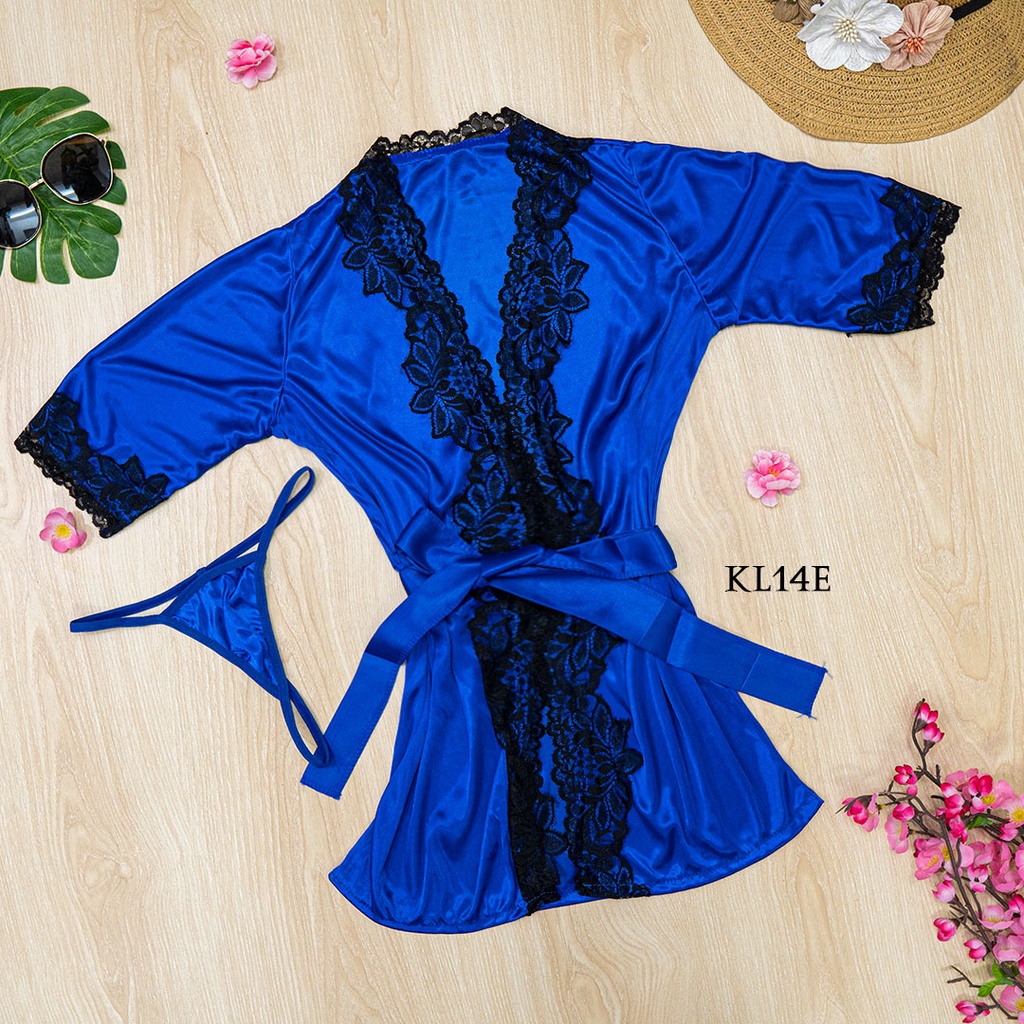 [BEST SELLER] BAJU TIDUR KIMONO SEXY LINGERIE SATIN PIYAMAPREMIUM BIRU KL14E