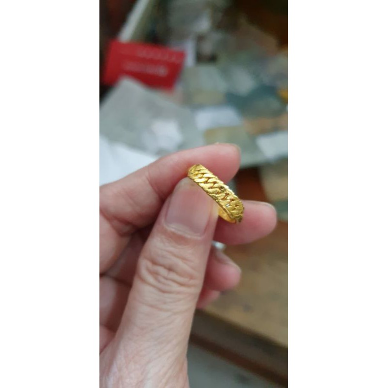 Cincin polos rantai tambang kepang 99% 990 99 24k 24 karat 24karat emas asli