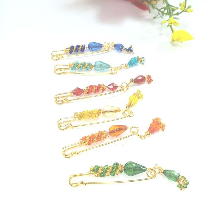 6 Pcs Peniti Jilbab Manik - Manik Etnik