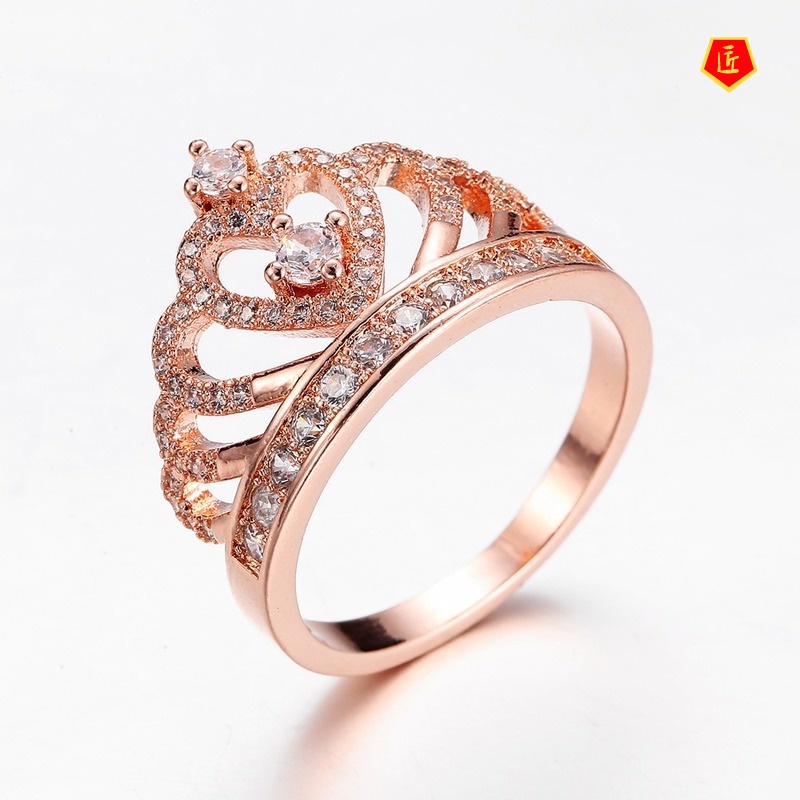 [Ready Stock]Women's Crown Zircon Silver Ring Fashion Creative