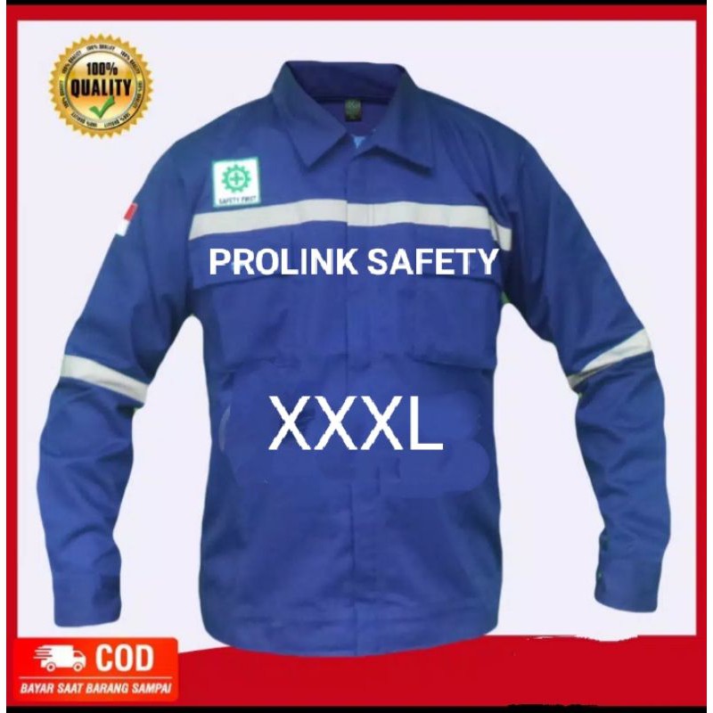 JUMBO XXXL BIRU SERAGAM SAFETY BAJU WEARPACK ATASAN BERLOGO K3 BENDERA