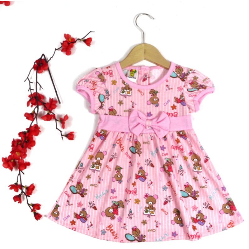 DRESS BABY FASHION ANAK PEREMPUAN SR49 MOTIF BEAR 1-2 TAHUN