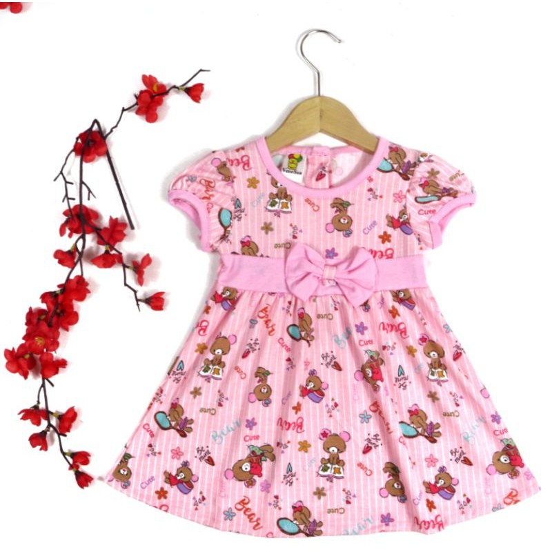 DRESS BABY FASHION ANAK PEREMPUAN SR49 MOTIF BEAR 1-2 TAHUN