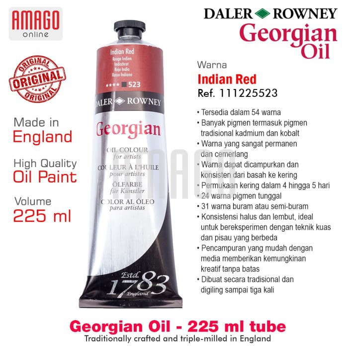 DALER-ROWNEY - GEORGIAN OIL PAINT 225 ml - INDIAN RED - 111225523