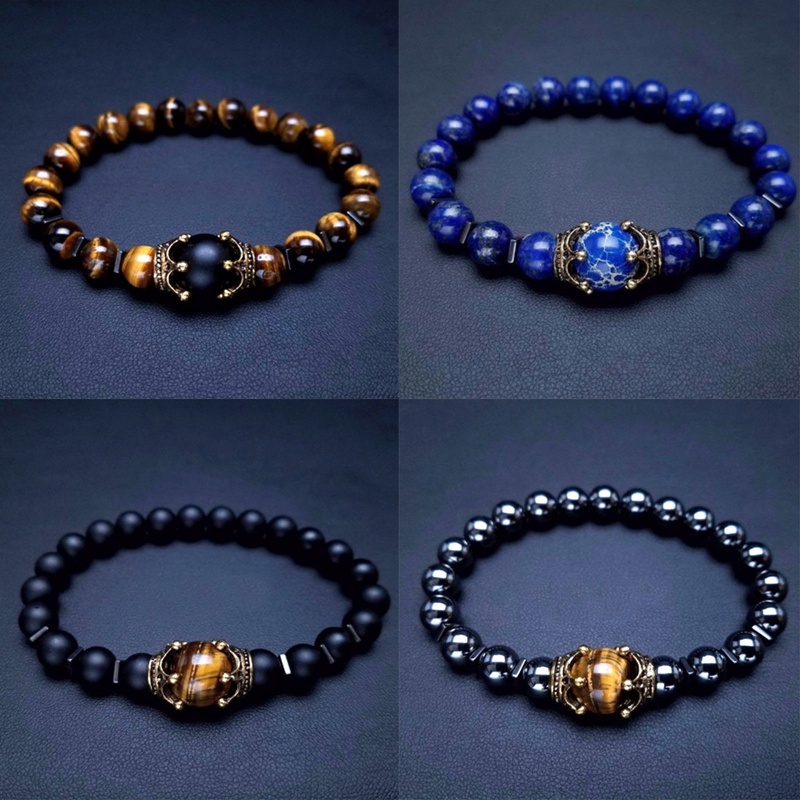 Gelang Manik-Manik Batu Alam Tiger Eye Elastis Untuk Pria / Wanita