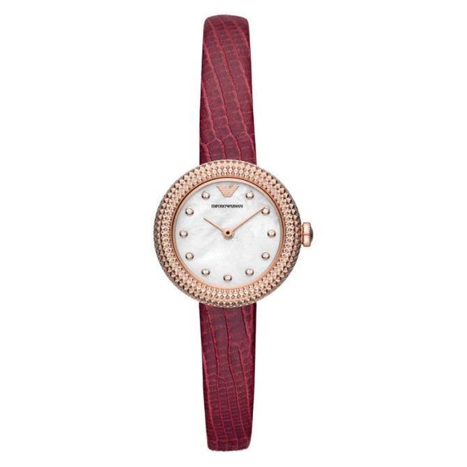 Jam Tangan Wanita Emporio Armani AR11417 Ladies Silver Dial Burgundy barang ada