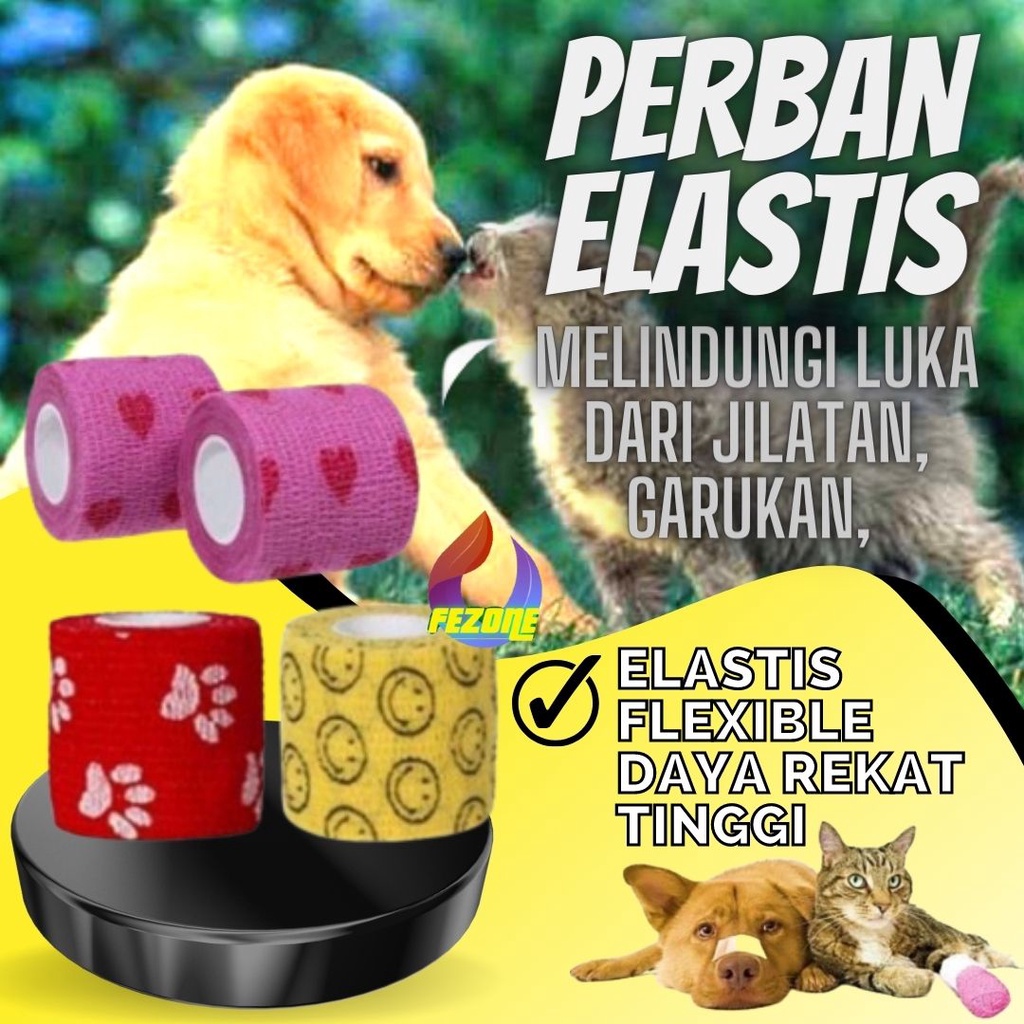 Perban Elastis Warna dan Motif Random Bahan Breathable Untuk Pelindung Kaki Anjing Kucing FEZONE