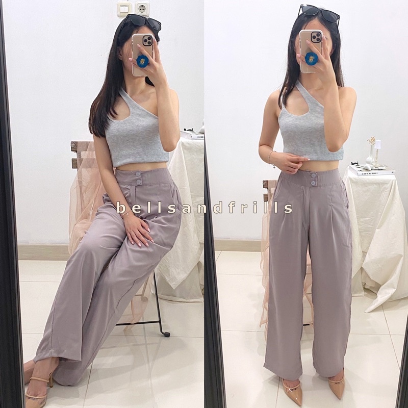 SAVA Long Cullote Highwaist / Double Buttons Office Long Pants / Loose Pants Casual / Celana Kulot Highwaist P1