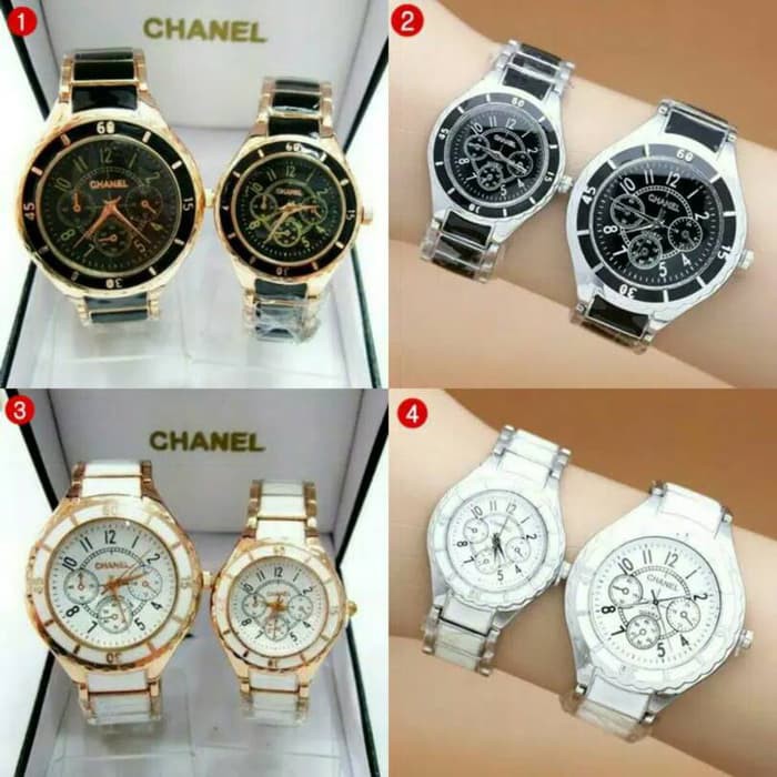 JAM TANGAN COUPLE CHANEL RANTAI CHRONO OFF COUPLE KERAMIK STAINLEES #CH001#