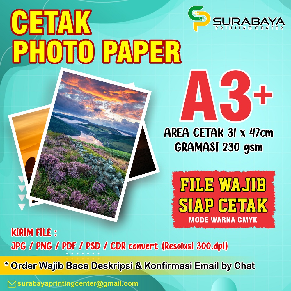 

CETAK PHOTOPAPER FULL COLOUR A3+ TERMURAH
