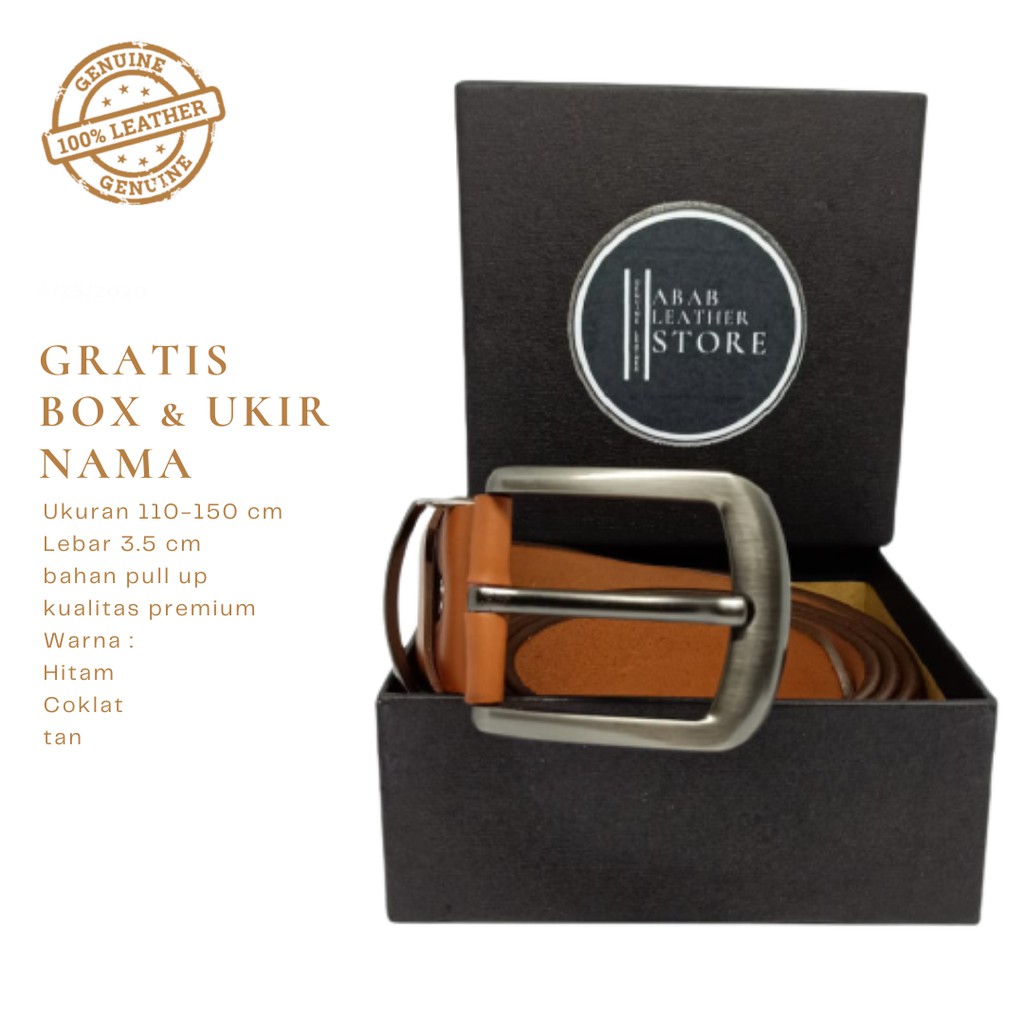 SABUK PRIA KULIT ASLI TAN GESPER KULIT ASLI IKAT PINGGANG KULIT ASLI -  FREE UKIR / GRAFIR NAMA