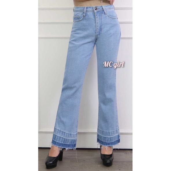 MC girl - Celana Jeans Cutbray Non-Stretch Wanita Warna Biru Muda / Cutblay Lepis Light Blue Cewek / Cutbrei Panjang Kaki Lipat / Cutbrai Denim Non-Street / Kaki Lebar / Kaki Besar / Boot Cut