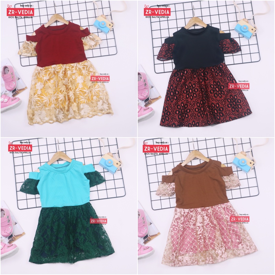 Dress Icha Brukat uk Bayi - 8 Tahun / Dres Brokat Anak Perempuan Gaun Pesta Baju Brukat Import Baby Cewek