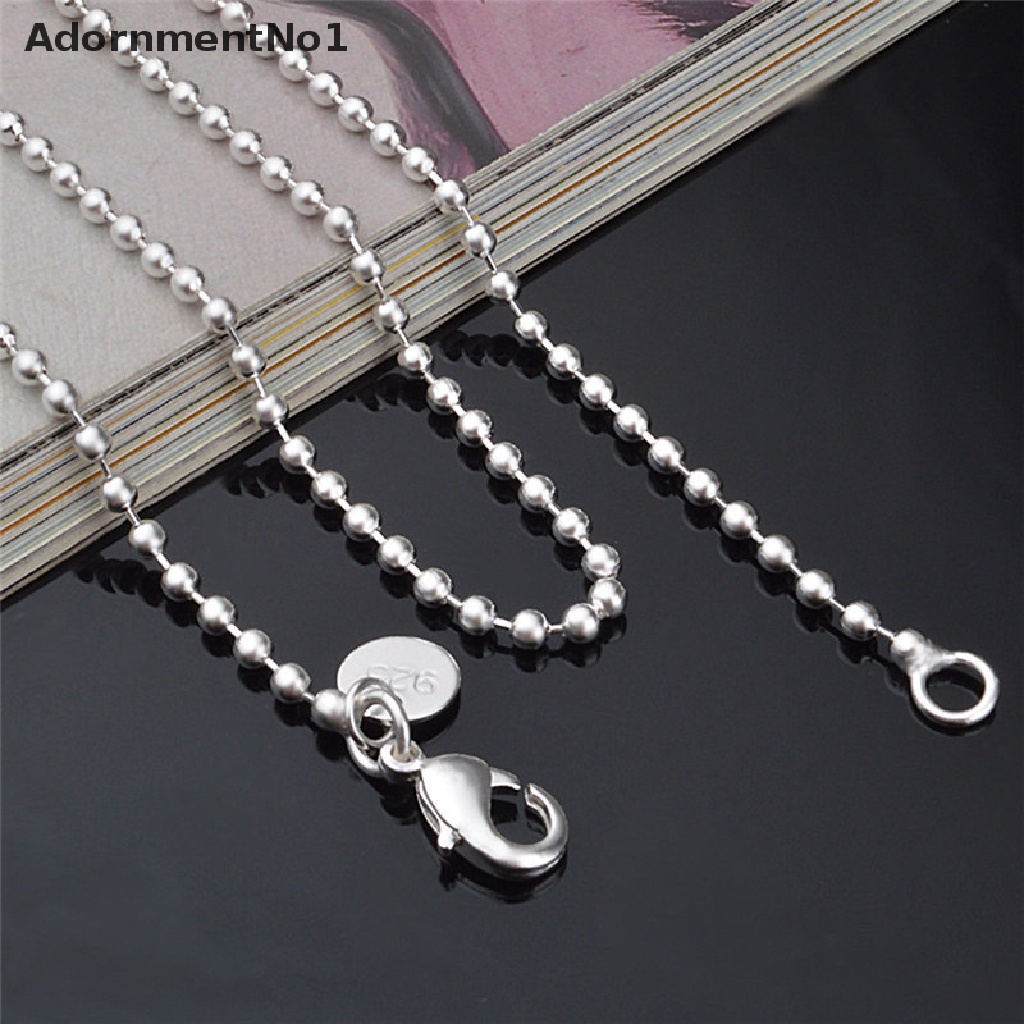 (AdornmentNo1) Kalung Rantai Lapis Silver 2.4MM 16-24 &quot;Dengan Liontin Bola Bulat Untuk Pria / Wanita