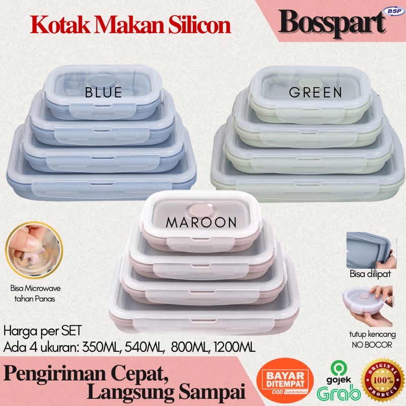 Tempat Makan Silikon / Kotak Makan Silicone /  Food Container Silicon Expandable / Wadah Makanan Lipat / Tempat Bekal Lipat