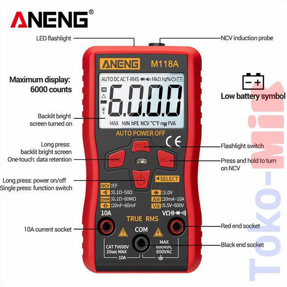 Aneng M118A Multimeter Avometer Multitester Digital Otomatis Tokmik23 Kualitas Baik