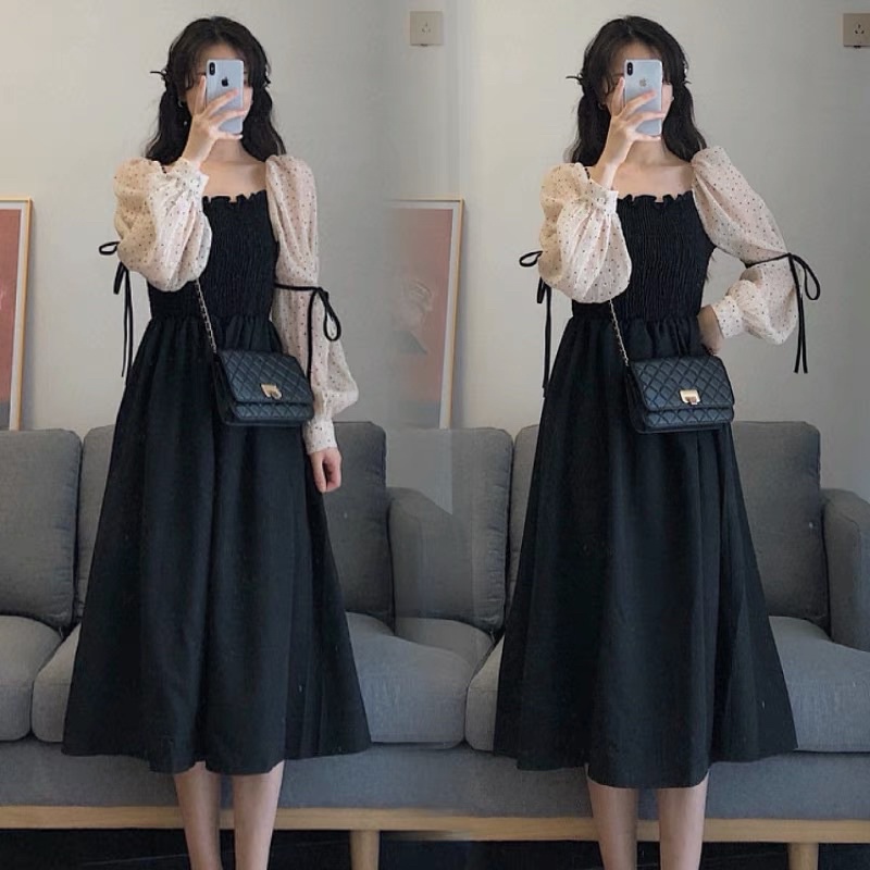 Dress Korea Lengan Full Karet M135