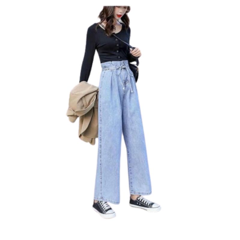 Celana Wanita Kulot Jeans Highwaist Pinggang Karet Korean Style Ootd Fashion Remaja Kekinia