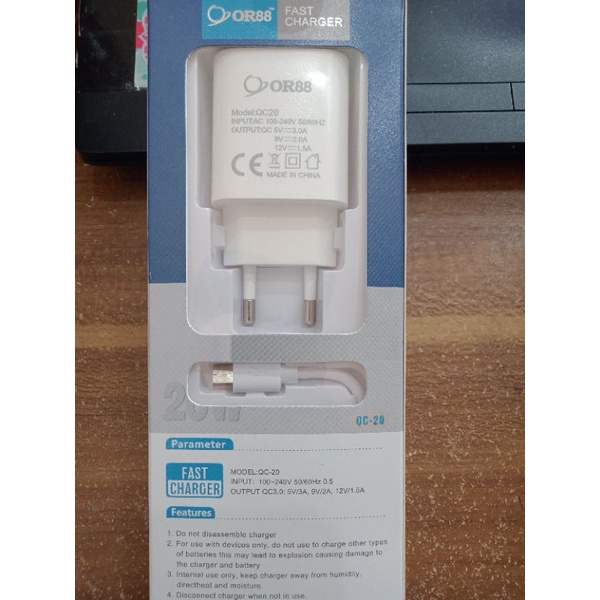 CHARGER FAST CHARGING OR88 QC-20 (20W) TYPE MICRO