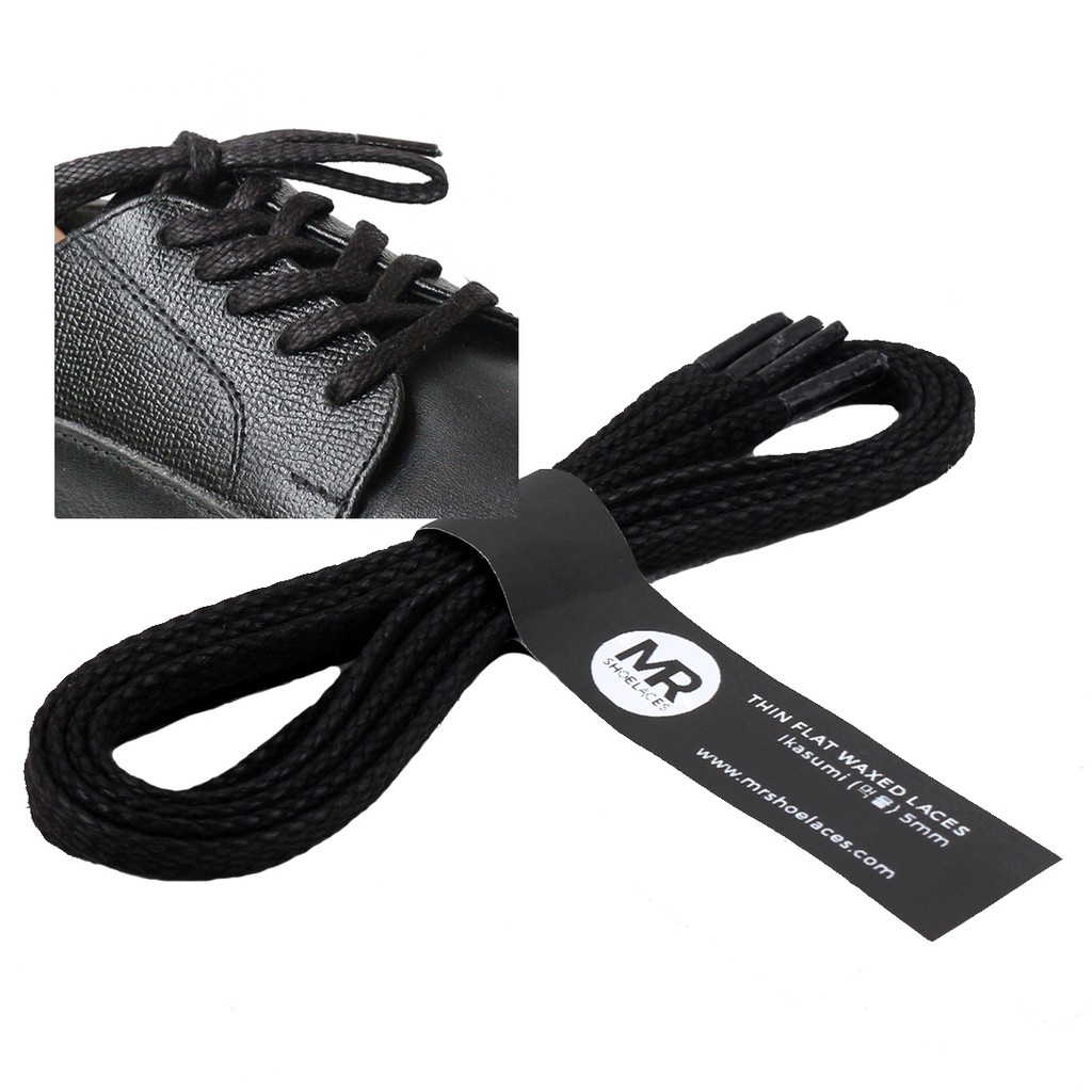 MR Shoelaces TH03 Ikasumi (Hitam) Tali Sepatu Lilin Gepeng Thin 3-4mm (Waxed Laces) 50cm 80cm 120cm 150cm Black