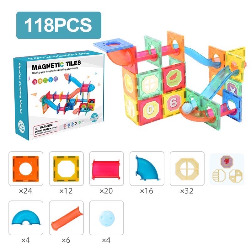 magnetic tiles marble run 118 - magnatiles alike - balok magnet - magnet blocks