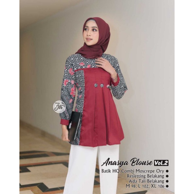 Atasan Batik Wanita Modern / Blouse Batik Kombinasi Mosscrepe Size M, L, XL ( ORIGINAL )