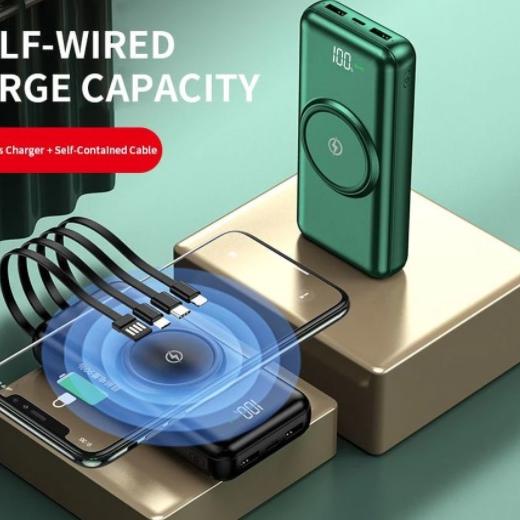 ゲ Powerbank 20000mAh Wireless Charger For iPhone 11 X XR Huawei mate30 LED Display With 4 Cables Por