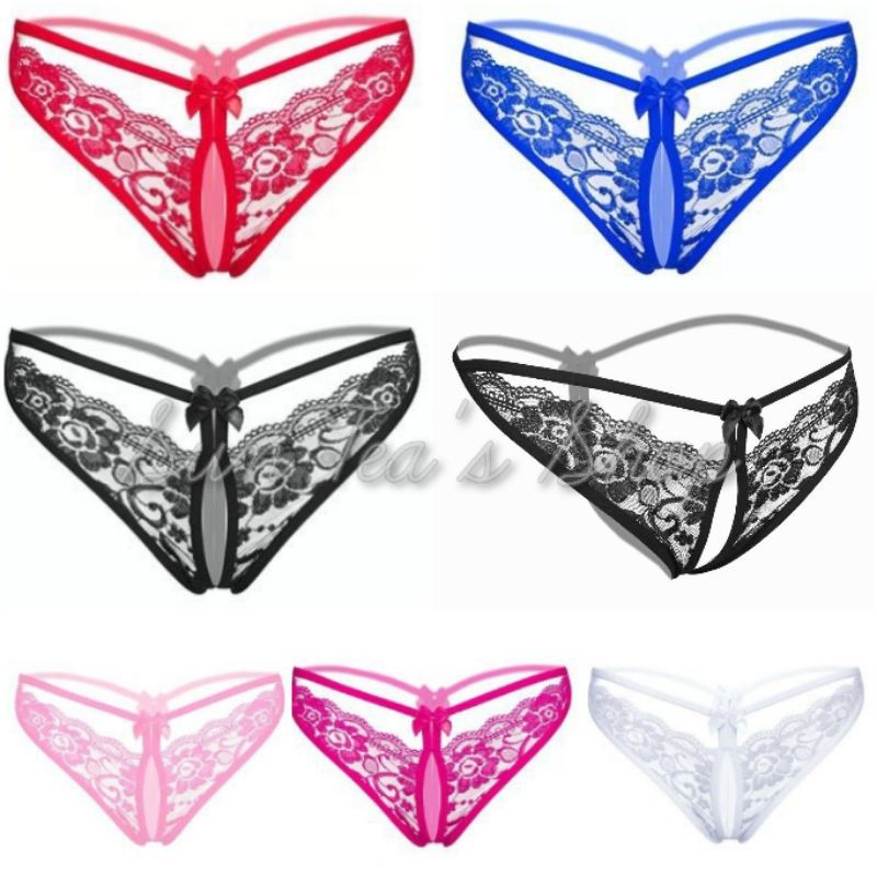 GS235 Sexy lace open crotch thong crotchless g string