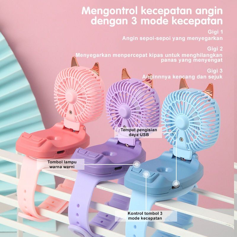 Bisa COD Kipas Mini USB / Kipas Jam Tangan Anak / Kipas Bentuk Jam Tangan / Kipas Dengan Lampu Rgb /