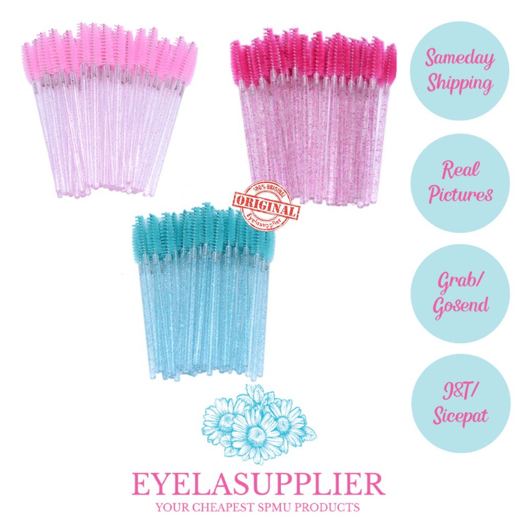 50pcs Glitter Mascara Wand Sisir Bulumata Eyelash Extension Spoolie Crystal Alis Maskara Mini Brush