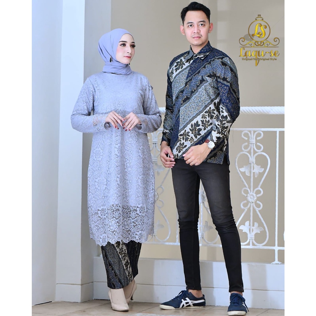 Setelan Kebaya Tunik Batik Couple Modern Terbaru Outfit Pasangan Kondangan Wisuda by santiank kebaya