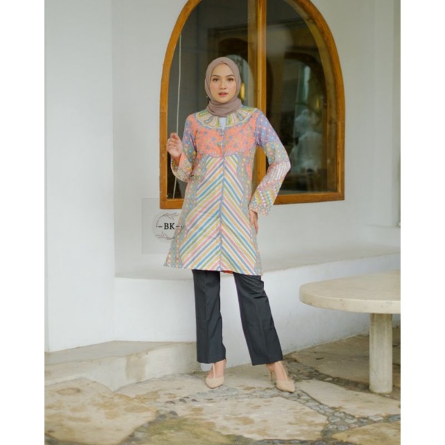 TUNIK BATIK MODERN SOFTCOLOR MOZAIK || ATASAN WANITA || M-L-XL-XXL-3L