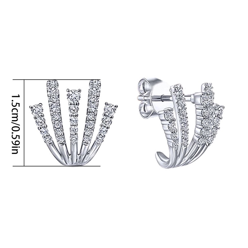 Anting Stud Tindik Warna Silver Desain Cakar Hias CZ Putih Untuk Wanita