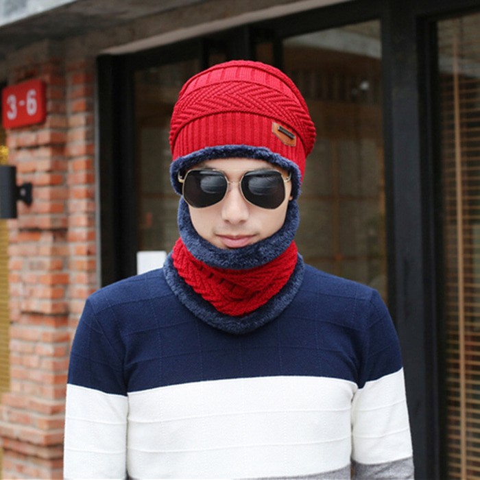 Set Topi Kupluk Beanie Hat Import Lapis Bulu Kupluk Winter
