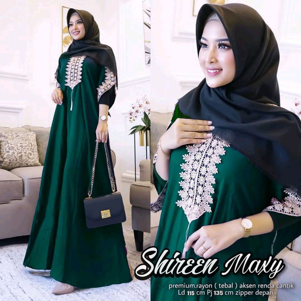 Shiren Dress Wanita Arabian Renda Rayon Premium Daster Arab Lengan Pendek Baju Wanita Kekinian LD 110 cm