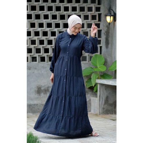 Gamis Zoya Gamis Hanum Susun Rampel Rayon Premium terbaru 2022 Dress Polos Susun Rampel Kancing Hidu