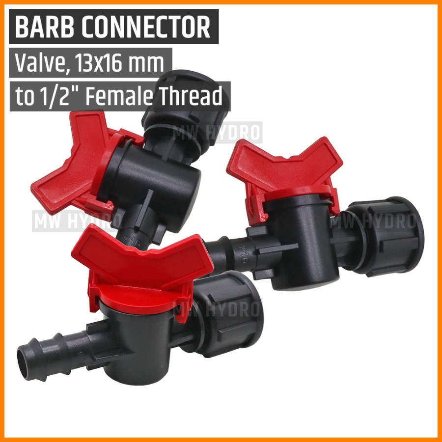 Barb Valve 1/2 inch Drat (Female/Betina) ke Selang PE 16 mm / 13 mm