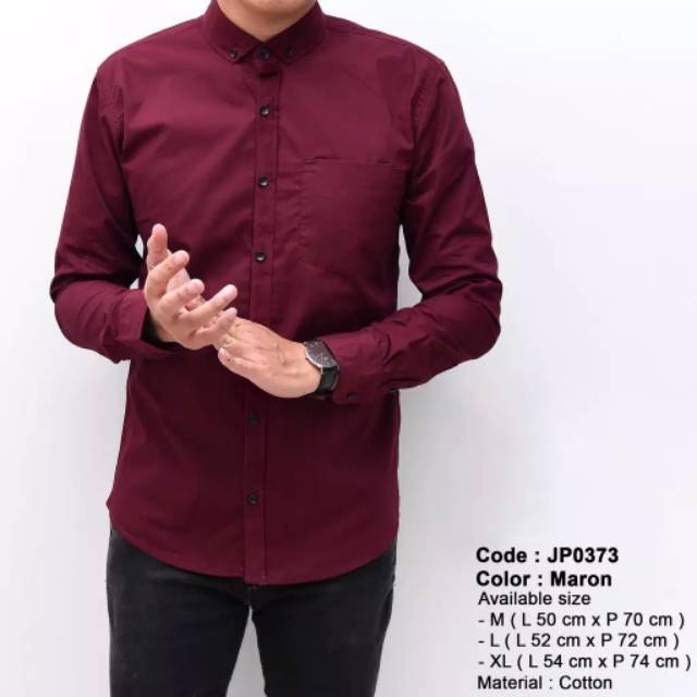 5198 Kemeja Katun Pria Long Maroon Marun Simple Cotton Poplin Flanel Slim Fit Lengan Panjang