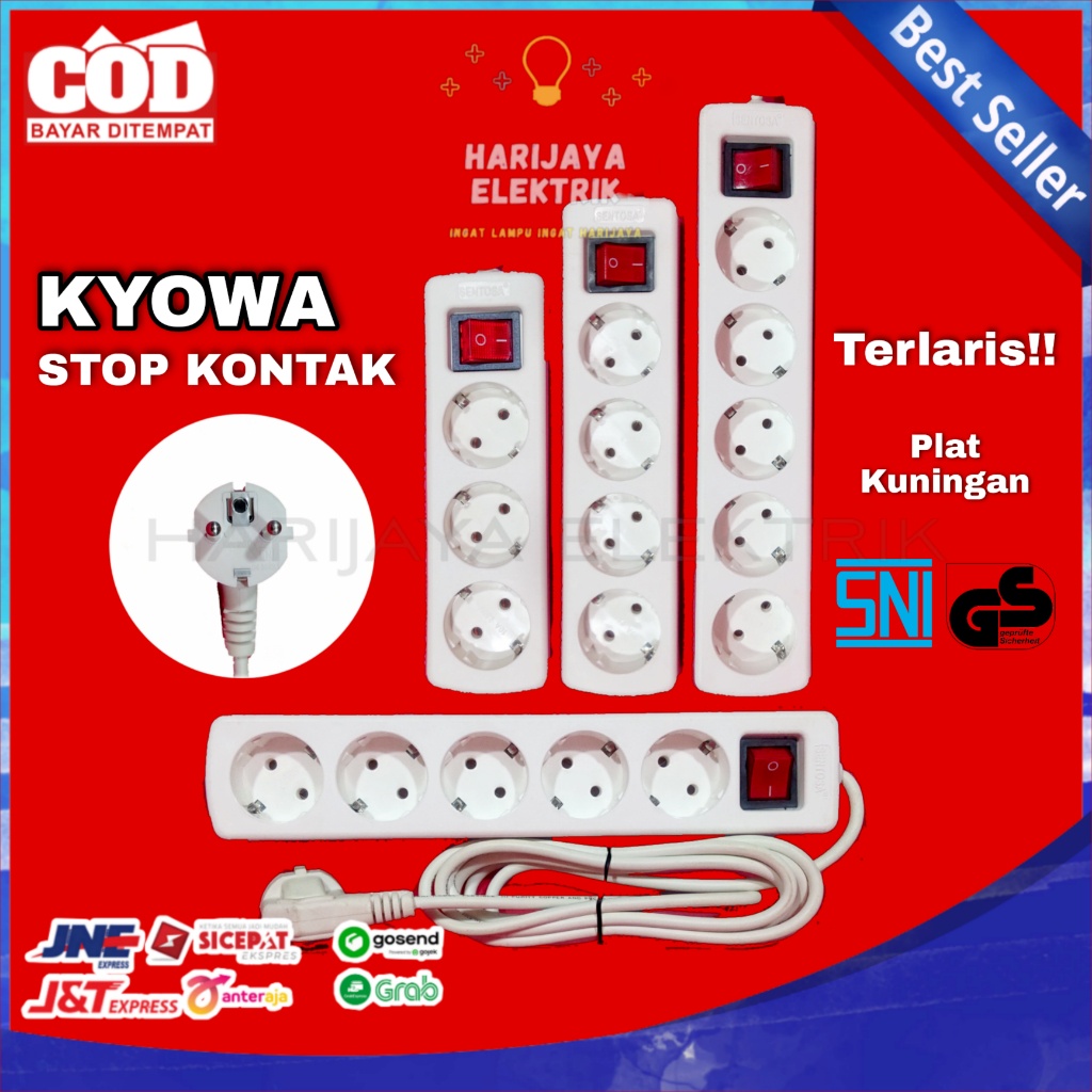 KYOWA STOP KONTAK 5 LUBANG + KABEL 1.5M 3M 5M COLOKAN LISTRIK SAKLAR