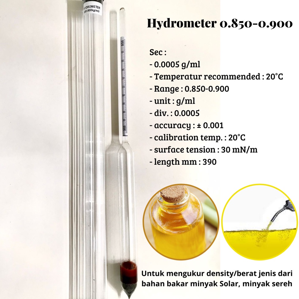 Alat Uji Kadar Solar &amp; Minyak Sereh Hydrometer Skala800-900