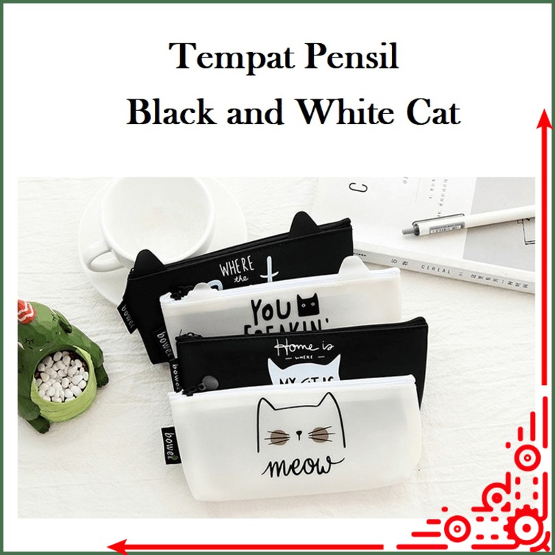 

mj / TP0027 Tempat Pensil Black and White Cat / Tempat Kosmetik