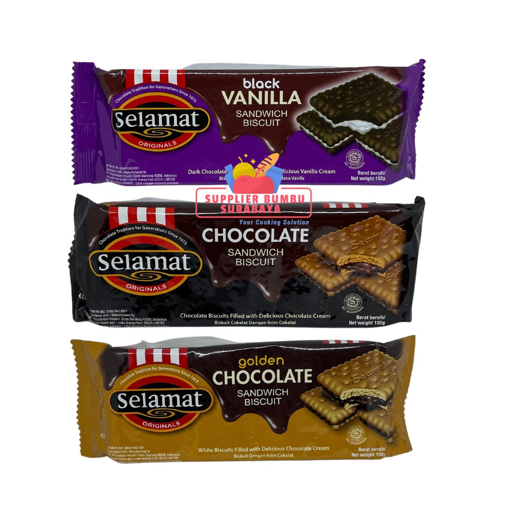 Selamat Biscuit Chocolate Sandwich Biskuit Coklat Black Vanilla Golden Choco 102g